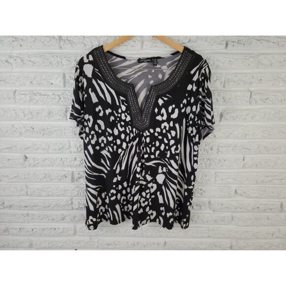 Notations Womens Top 2X Plus Short Sleeve Pullover Career  Black ANI28E - Picture 1 of 7